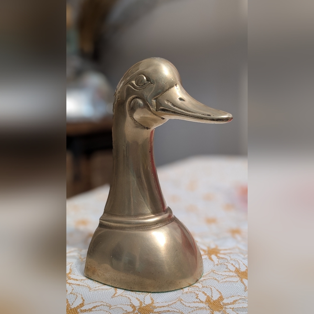 Vintage Solid Brass  Duck Head Paperweight, 6 inch Goose Statue